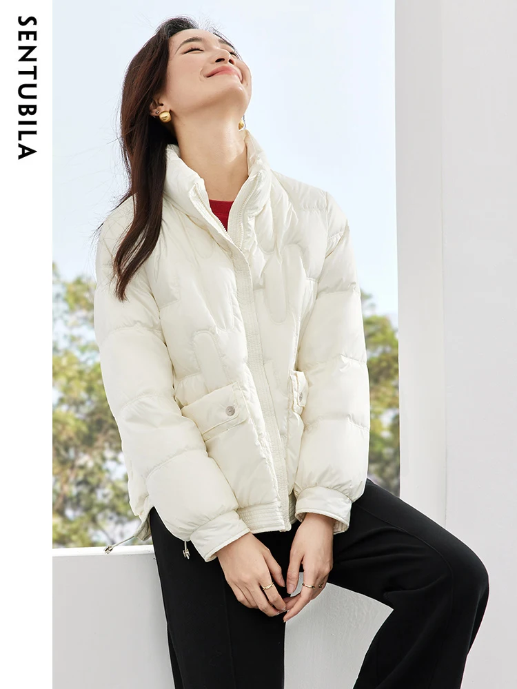 SENTUBILA Winter Puffer Jacket Women 2024 New Fashion Short Down Coat Female Duck Down Stand Collar Loose Warm Jacket W34Y50682