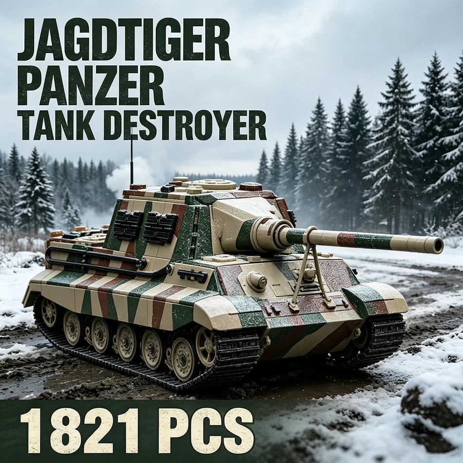 1821 pièces Blocs de construction de char de combat Jagdtiger 1944, char militaire allemand Panzer Tiger Ausf. Tank B avec soldats, jouets en briques, cadeaux