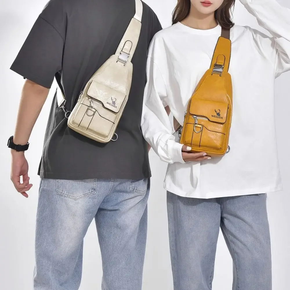 

Retro Large Capacity Chest Bag Waterproof Multi functional Crossbody Backpack PU Leather Messenger Bag Men