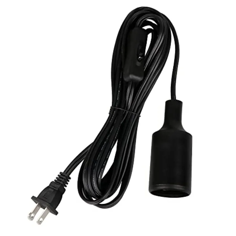 Hanging Light Socket with Cord, Black E26 Extension Cord with ON Off Switch Plug, E27 Light Bulb Socket, Hanging Lamp Socket fo