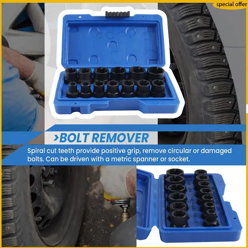 Conjunto de removedor de porca de parafuso de impacto de 13 peças A50I, soquete extrator de porca, conjunto de ferramentas removedor de parafuso