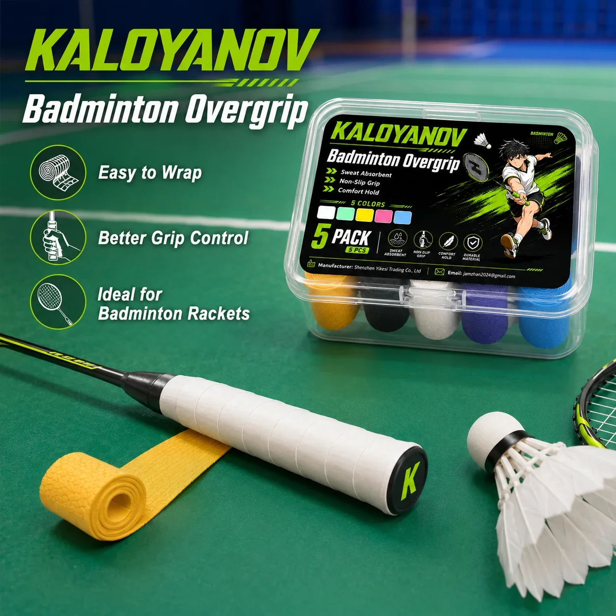 Tennis Overgrip Badminton Overgrip Pickleball Overgrip Anti Slip Perforated Super Absorb Racket Grip Tape Handle Wraps KALOYANOV