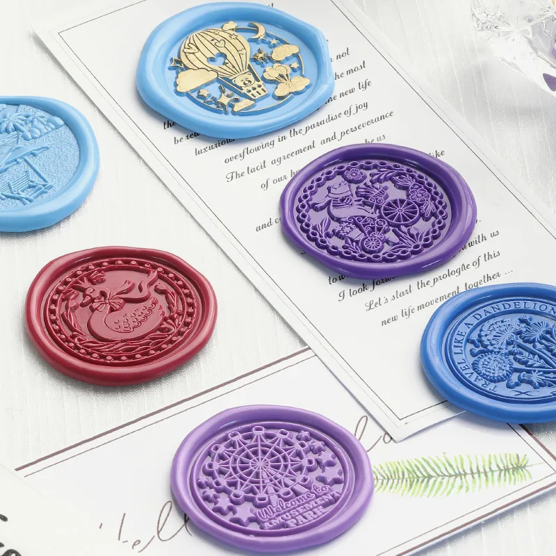 1Irregular Relief Wax Seal Stamp Rose/Tulip/Linglan/Hot Air Balloon/Rabbit/Swan/Beach Sealing Wax Stamp Copper Head Chapter Head