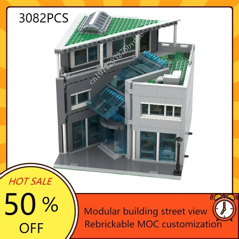 Modern Library Modular MOC Building Blocks, Street View Model, Arquitetura Criativa, DIY Assembleia de Educação, Toy Gift, 3082Pcs