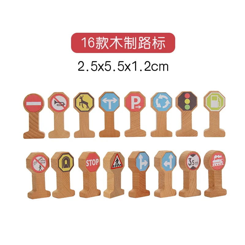 

Wooden Track Accessories Signpost Traffic Signs Kids Cognitive Toy Wooden Track Combination Scene Compatible Wooden Track