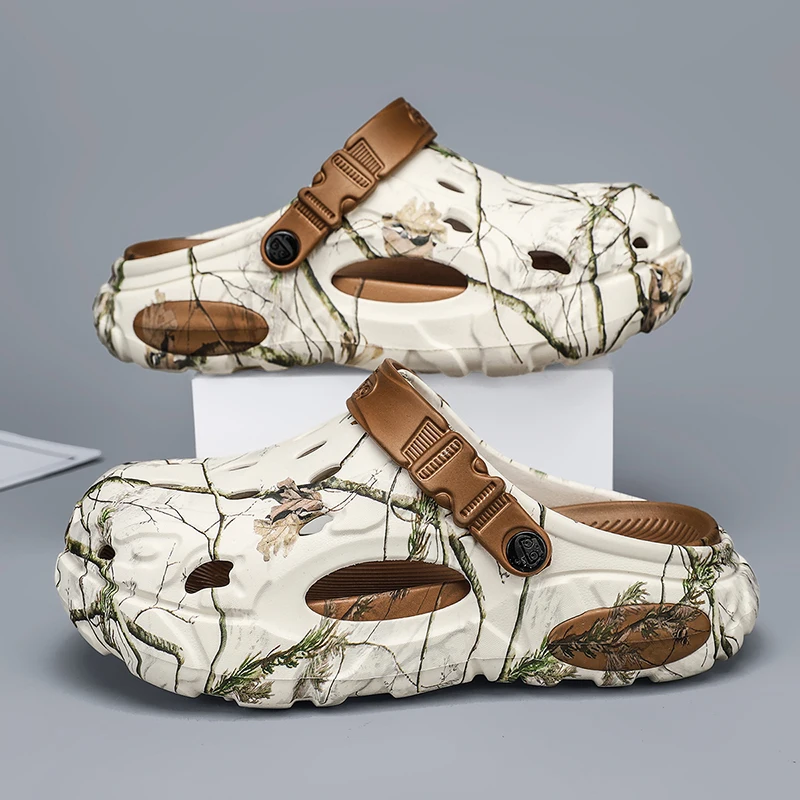 

Men's Camo Print Clogs Slippers Thick Sole Non-slip EVA Garden Shoes Breathable Beach Sandals Casual Mules Big Size 48 49