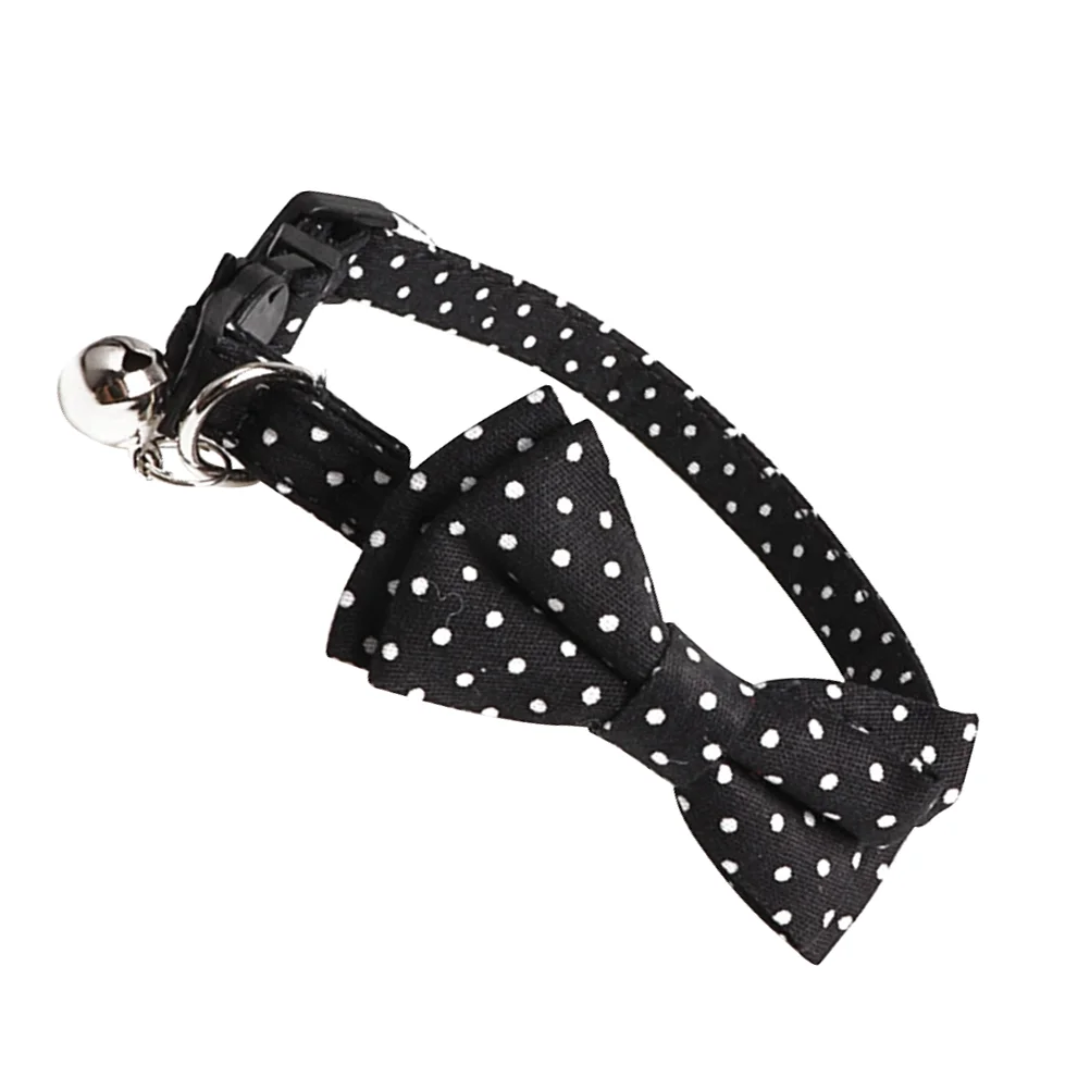 Pet Bow Tie Neck Chain Ties with Bell Dog Felt Collar Dots Supplies Black