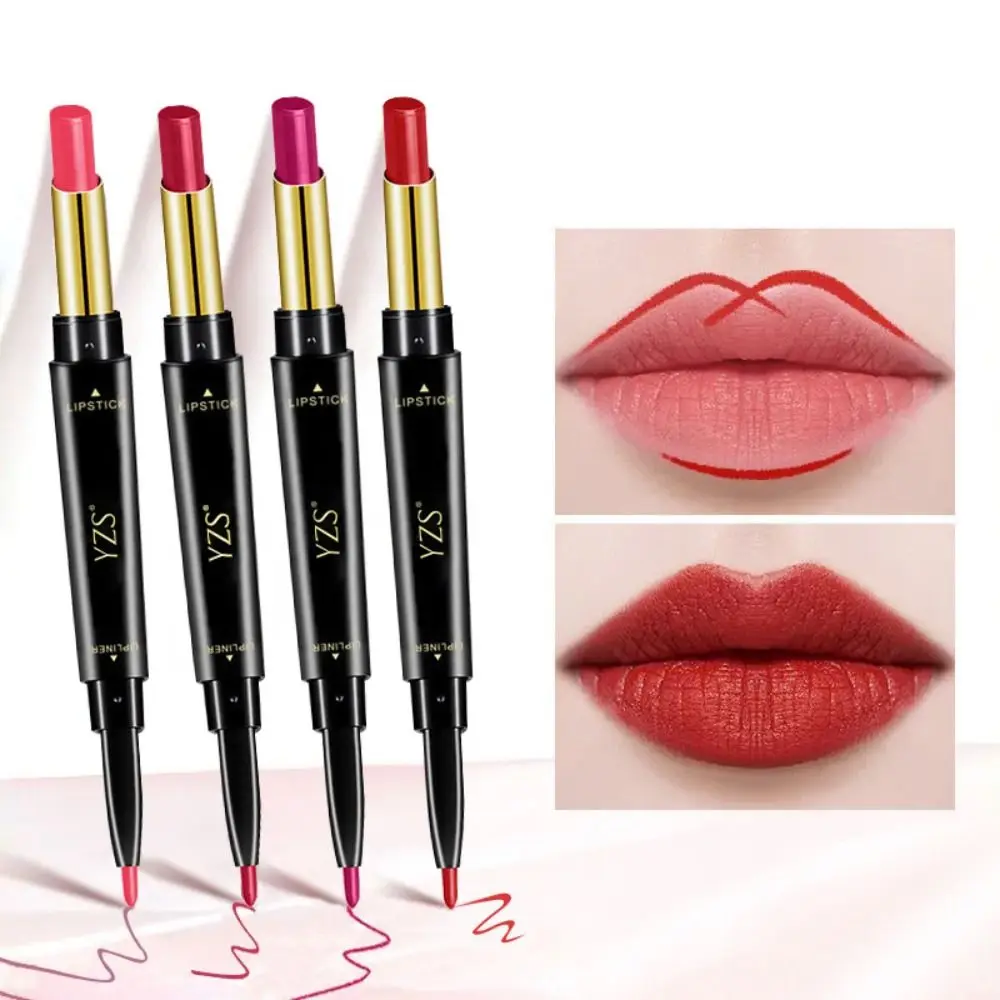 Matita per labbra a doppia testa 6 colori Cosmetici Impermeabile 2 in 1 Rossetto Tazza antiaderente Matita per labbra in velluto liscio Bellezza
