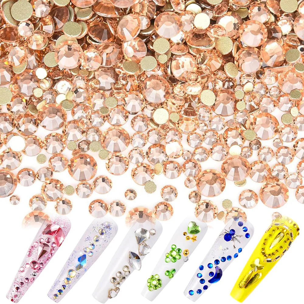 

1440pcs Flatback Rhinestones Champagne Glass round Gems Crystals for Nail Art DIY Crafts Clothing Shoes Makeup Decorations