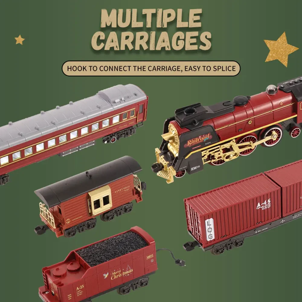 سلسلة عيد الميلاد التحكم عن بعد قطار صغير الكهربائية الكلاسيكية البخار المسار قطار نموذج أضواء هدايا عيد الأطفال