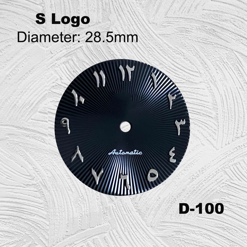 Dial alfabeto árabe para relógio movimento, prego de prata, NH35, NH36, S, acessórios, 28,5 milímetros