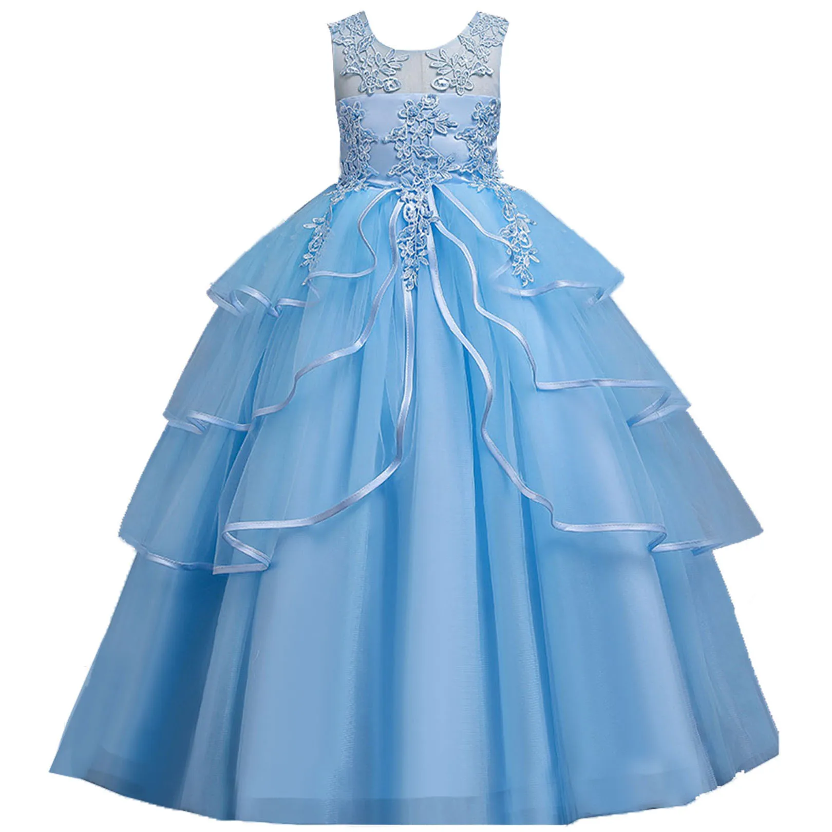 Lsyxh Kleinkind kleine große Mädchen Spitze appliziert Blumen mädchen Geburtstags feier formelles Kleid langes Festzug kleid ac1080