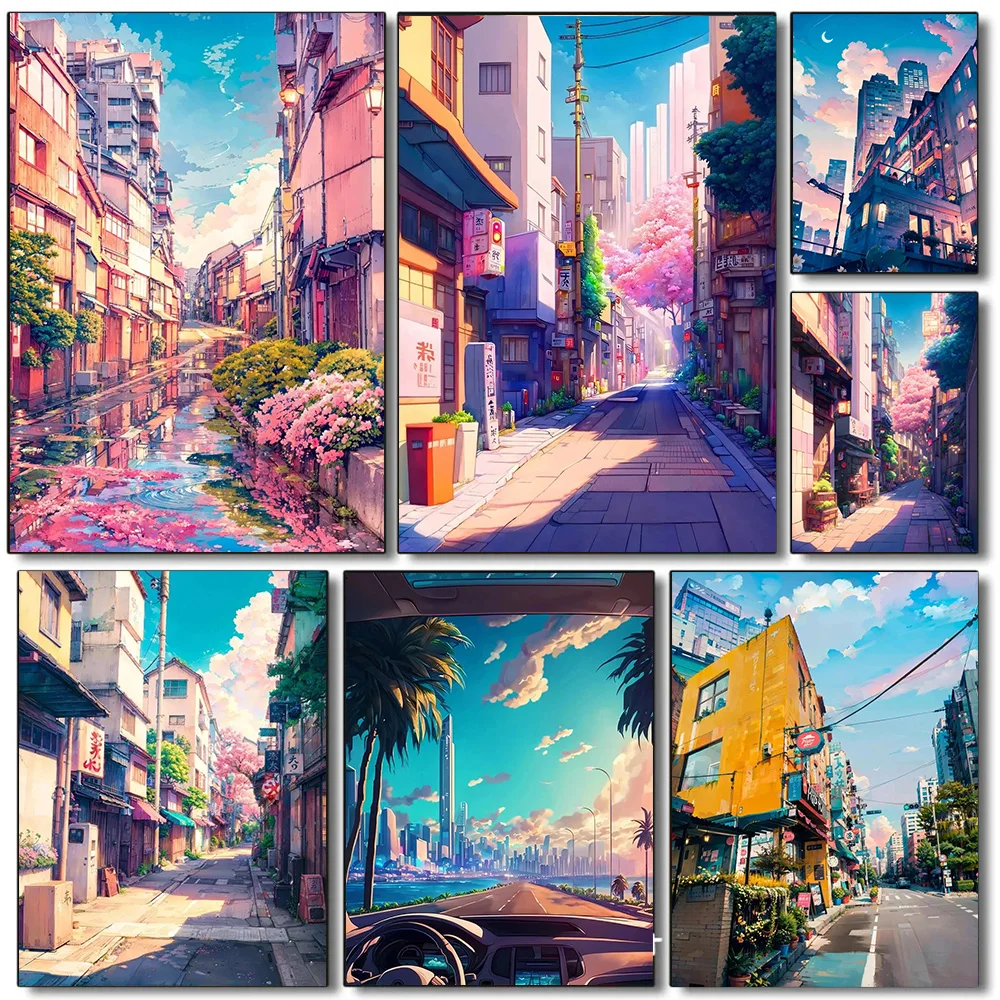 DIY 5D Japanese Style Anime Street Landscape Diamond Painting Full Drills Mosaic Embroidery Cross Stitch Wall Decor Art