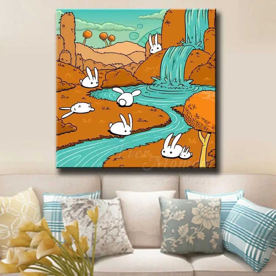 Ever Moment Diamond Painting Rabbit Waterfall Cartoon Round Full Square Drill 5D DIY Diamond Embroidery Decor Home S2F923