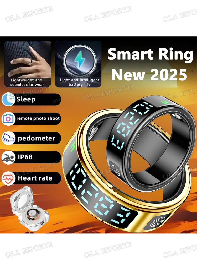 2025 Smart Ring mit Display und Touch-Funktion, kabellosem Laden, Gesundheitsmanager, 5 ATM wasserdicht für Männer und Frauen, Ring HT30