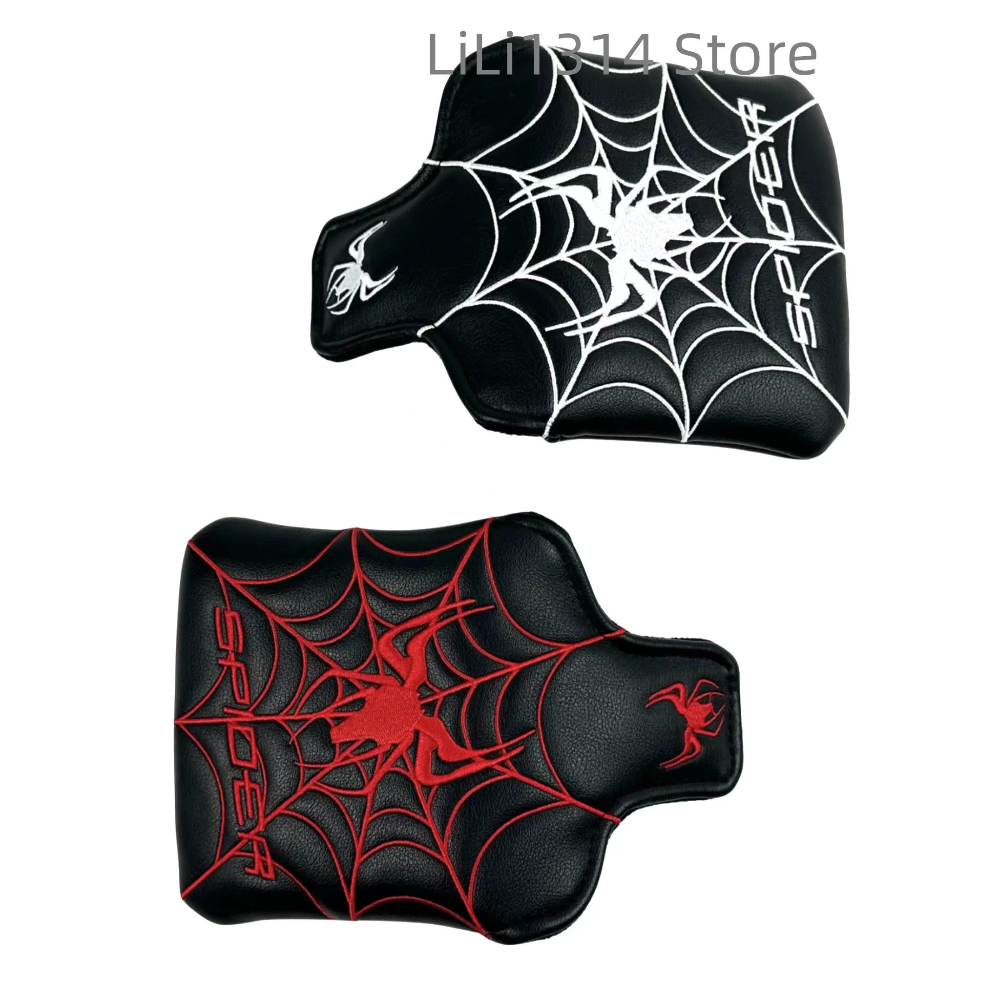 1pc Spider Embroidery Pattern Golf Putter Cover PU Leather Large Mallet Golf Head Cover Magnetic Closure Golf Head cover