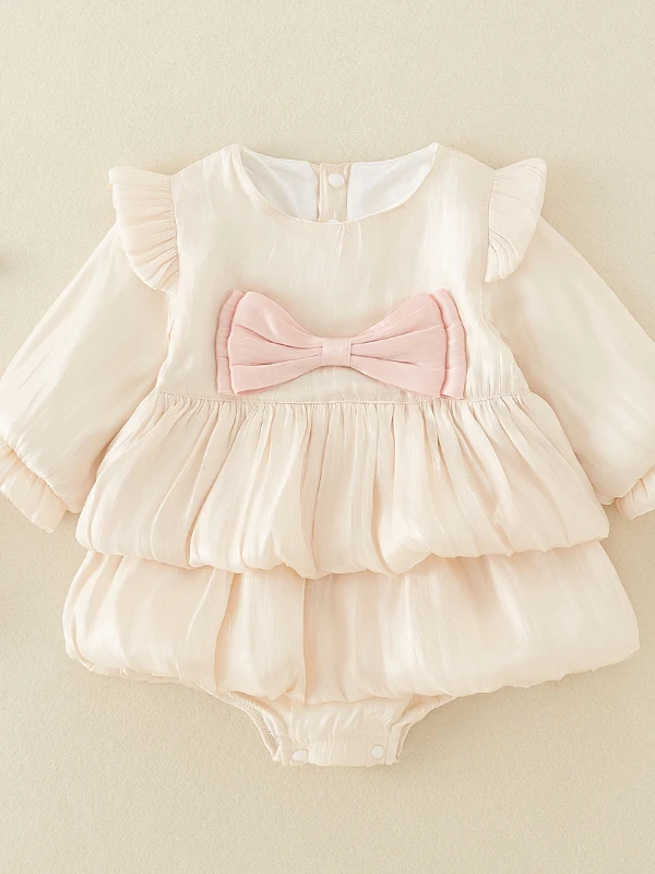 ชุดเด็กผู้หญิงฤดูใบไม้ร่วง-ฤดูใบไม้ผลิ กางเกงขายาวเอวสูง ดีไซน์ผูกโบว์ ผ้าโพลีเอสเตอร์เนื้อนุ่มใส่สบาย