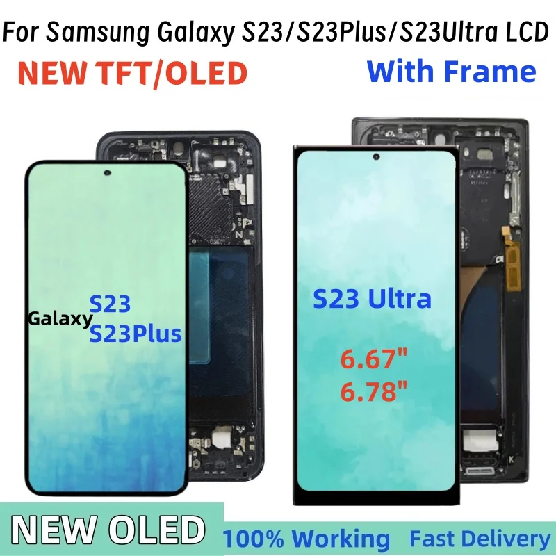 NEW OLED TFT S23 S911 LCD for Samsung Galaxy 5G S23 Ultra S918B/U S23 Plus S916B/U display Touch Screen with Frame Replacement