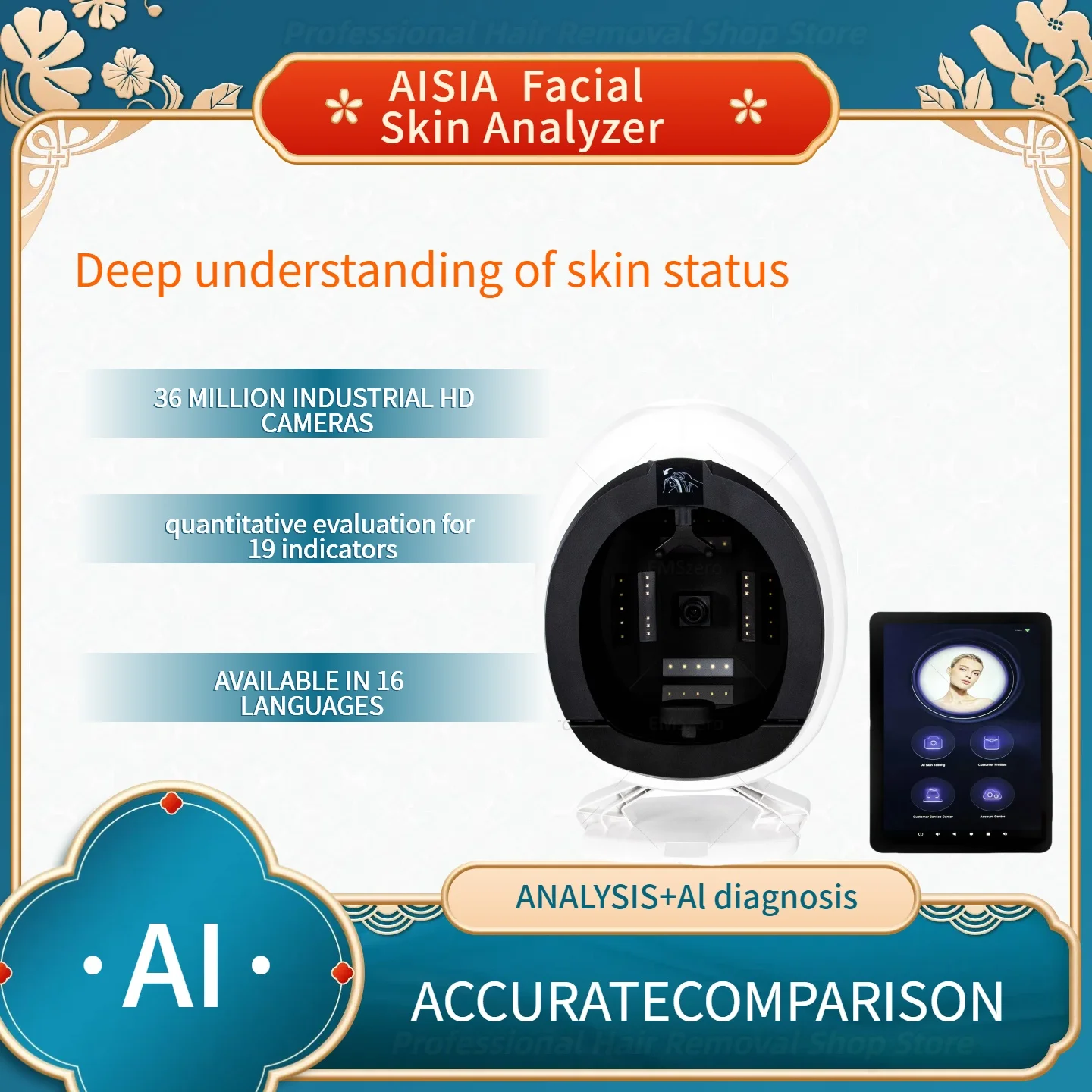 

3D-сканер кожи, анализатор, портативная камера для ухода за лицом, умный монитор для тестирования лица, зеркало с детектором английского языка, домашнее косметическое устройство