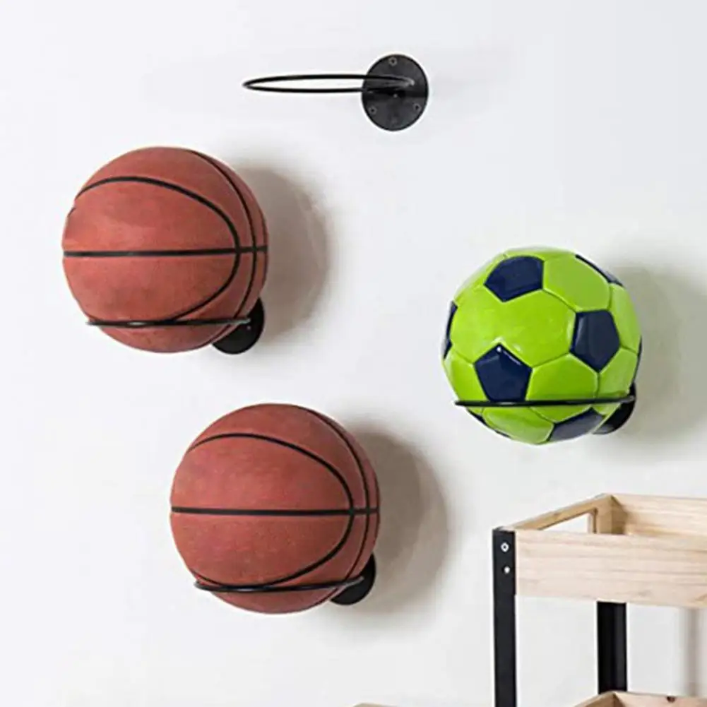 1 Set Ball Holder Wall-mounted Strong Load-bearing Ball Organizer Iron Art Basketball Soccer Ball Storage Rack Display Stand