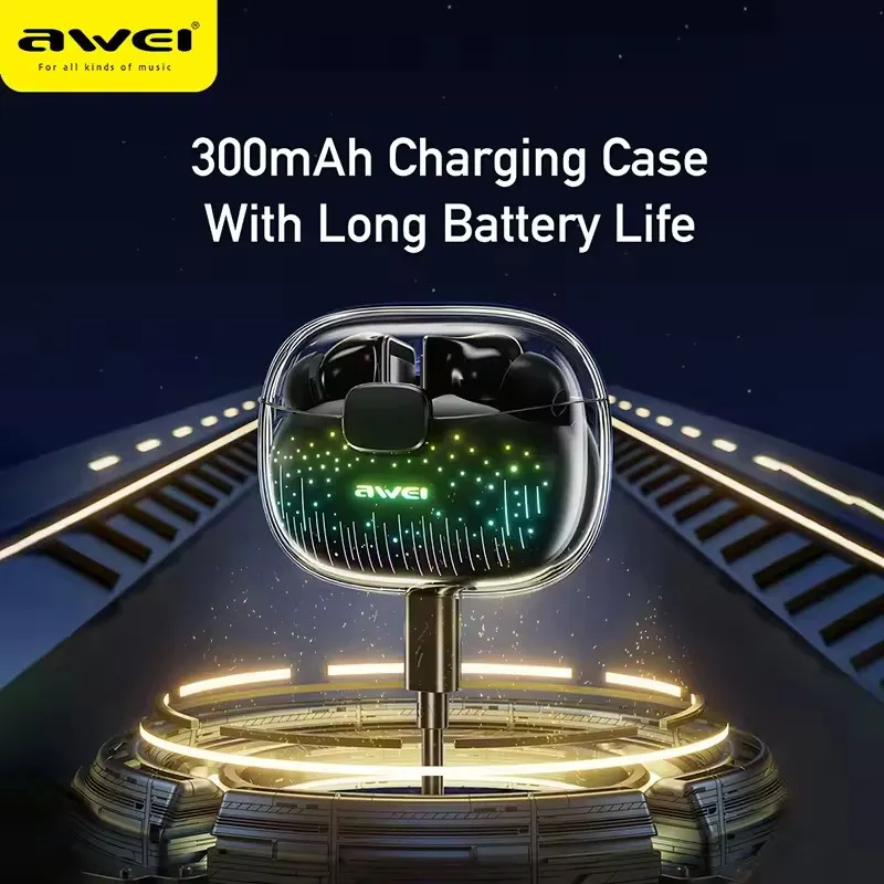 Awei T52pro Headphone Bluetooth 5.3 Speaker Mini Nirkabel Headset Lampu Pernapasan Warna-warni Earphone Gaming TWS In-Ear Headset DNS