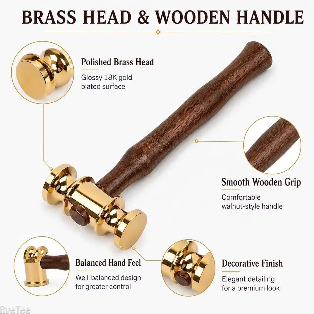 High Quality Hand Polished Mirror 18K Gold - Plated Hammer Black Walnut EDC for Leather Crafts
