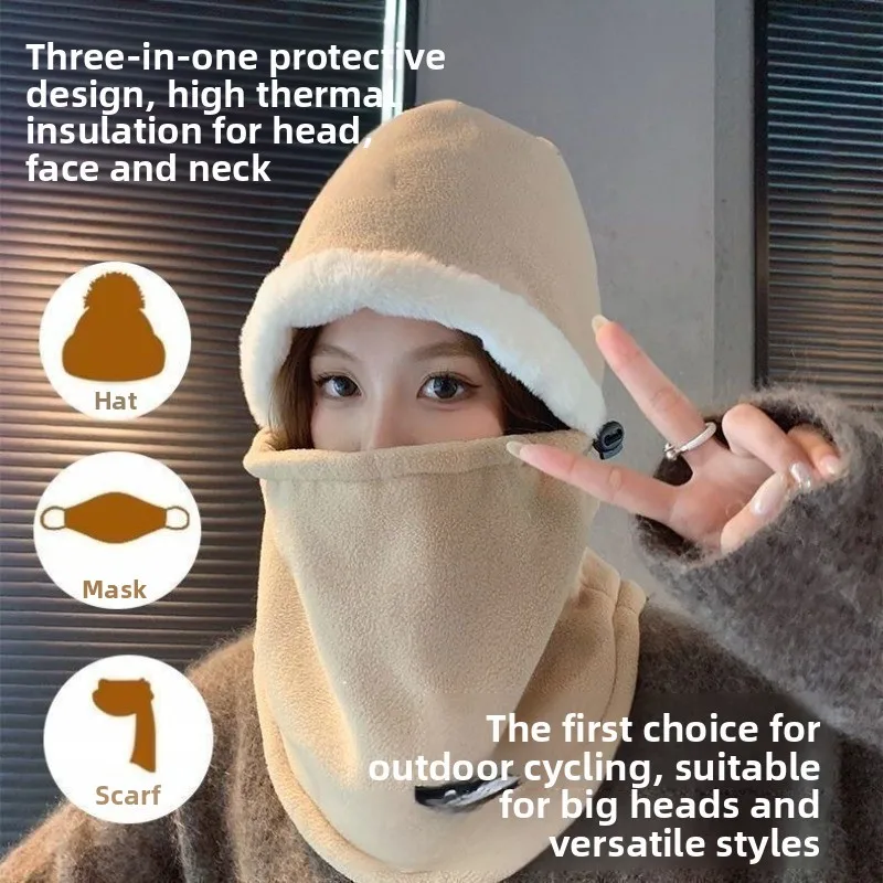 Cold Resistant Hearing Protection Women Integrated Neck Warmer Ear Protective Winter Cycling Hat Warm Windproof for Electric