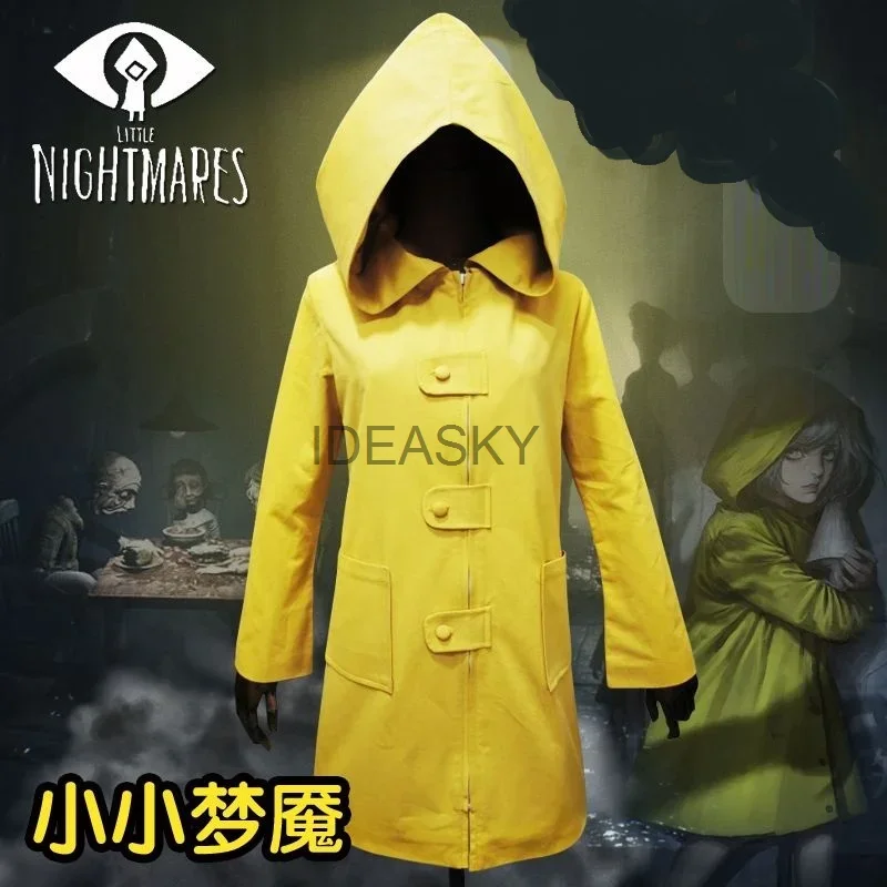 Game Little Nightmares Six Cosplay Costume para homens e mulheres, jaqueta com capuz amarelo, casaco, sobretudo, Halloween, vestido de Natal, crianças, menino