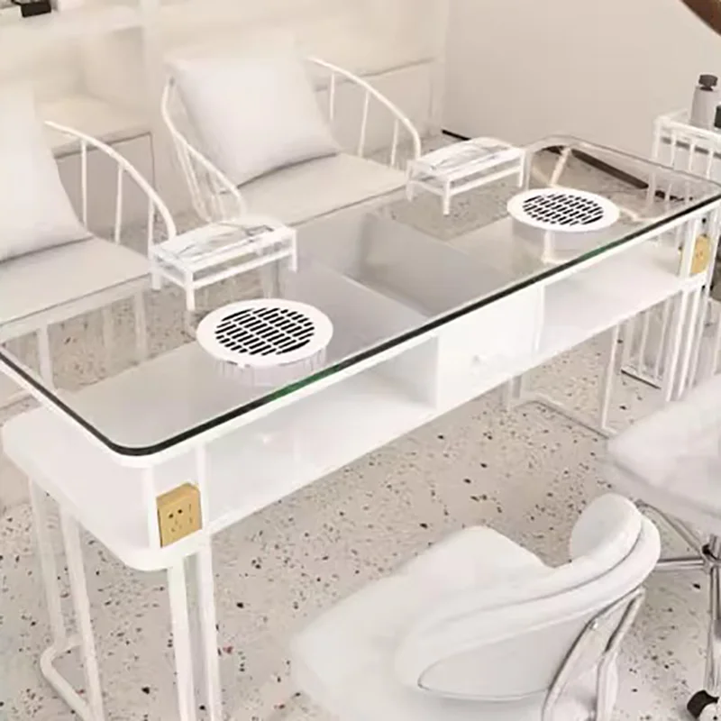 طاولة أظافر زجاجية محمولة متعددة الوظائف بتصميم أوروبي مع أثاث صالون ميسا الاحترافي للتخزين #5