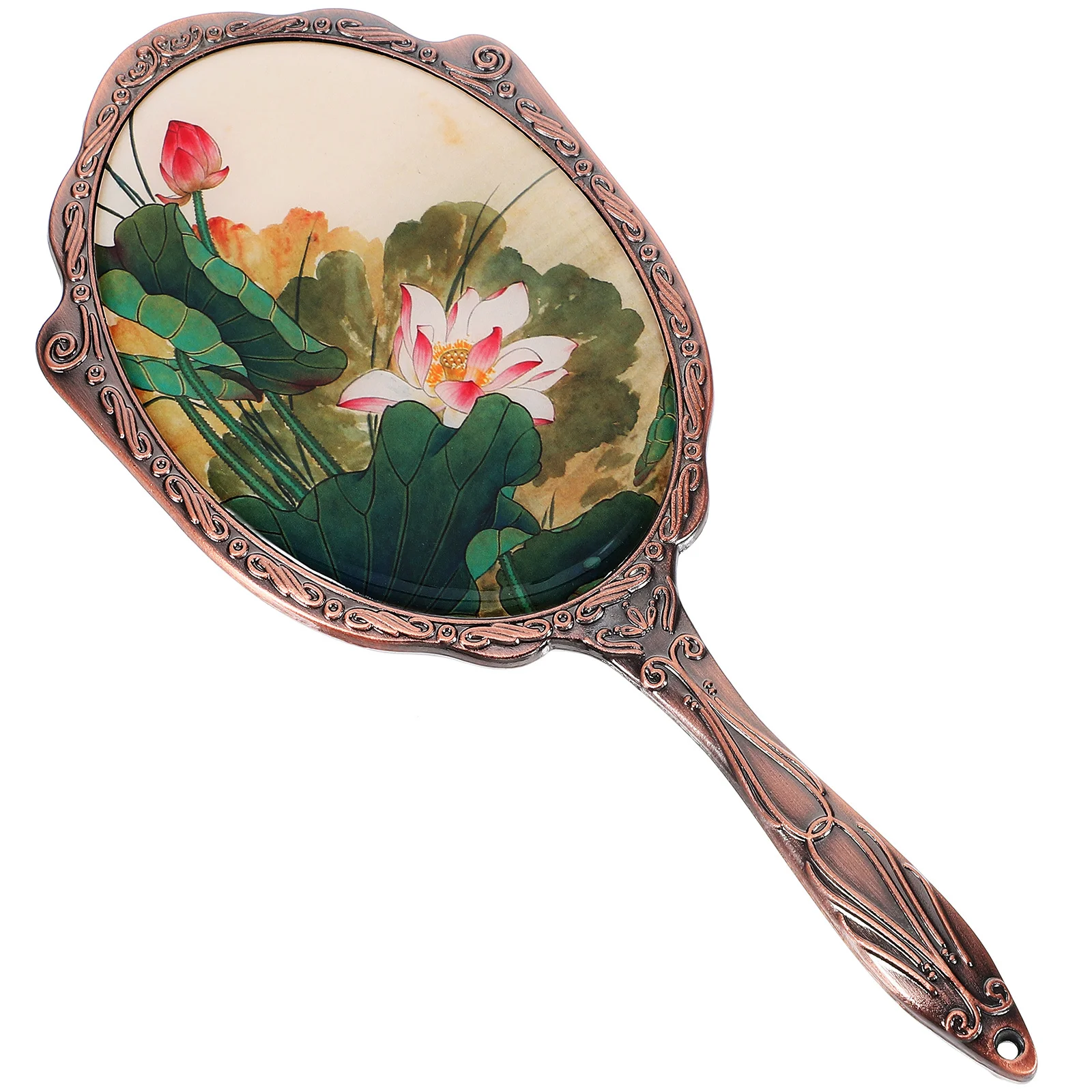 Draagbare handspiegel Vintage stijl metaal glas Bouwen Heldere rotatie Compacte make-upspiegel voor vrouwen