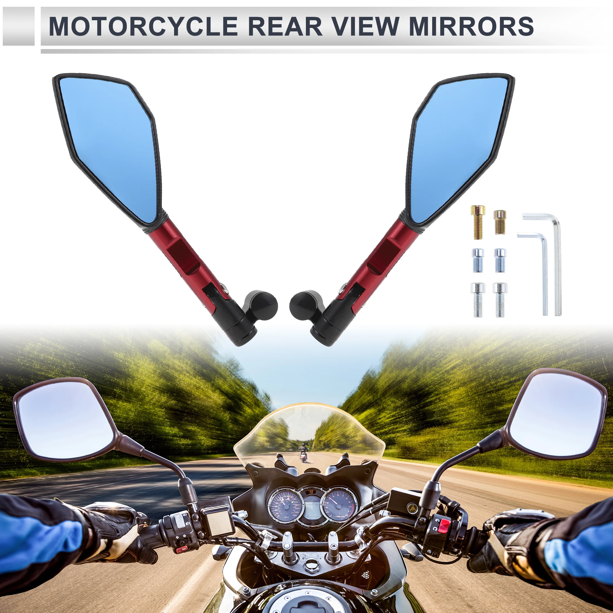 Motoforti M8/M10 Motorcycle Rear View Mirrors Black Red Aluminum Alloy Aluminum 1set