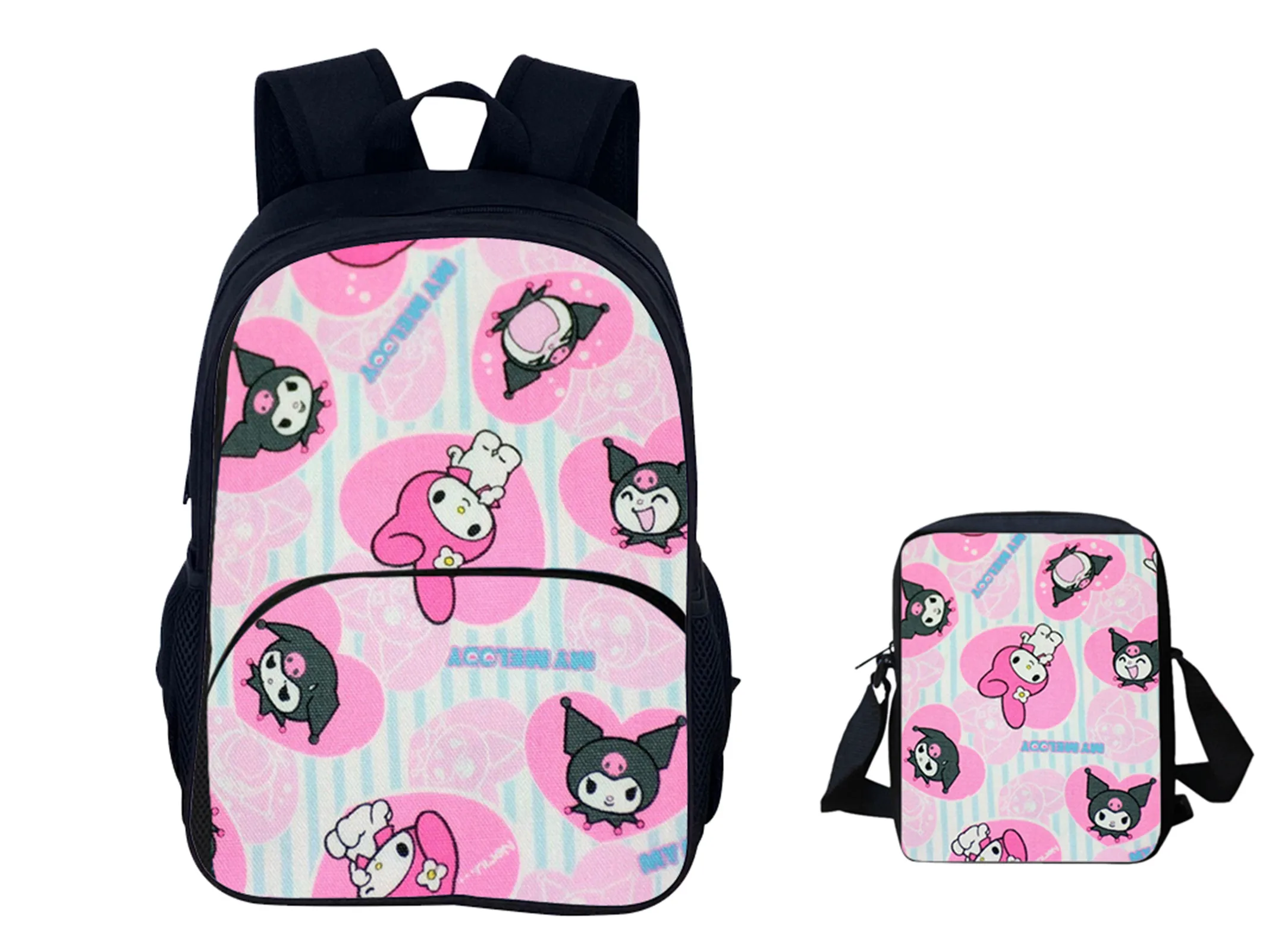 

Kuromi Elementary Boy Girl Knapsack 2Pcs Set-Back to School Backpack and Cute Shoulder Bag for Children