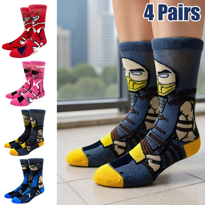 4 Paar Anime Herbst Winter Herren Socken Cosplay Lange Damen Socken Harajuku Socken Lustiges Skelett Kreative Hip Hop Socken Größe 36-44