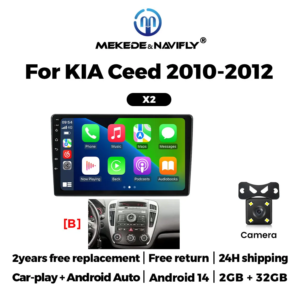 MEKEDE Android 14 IPS Scherm 2 Din Autoradio voor Kia Ceed ED 2006-2012 Draadloze Carplay Navigatie GPS Stereo Multimedia Speler