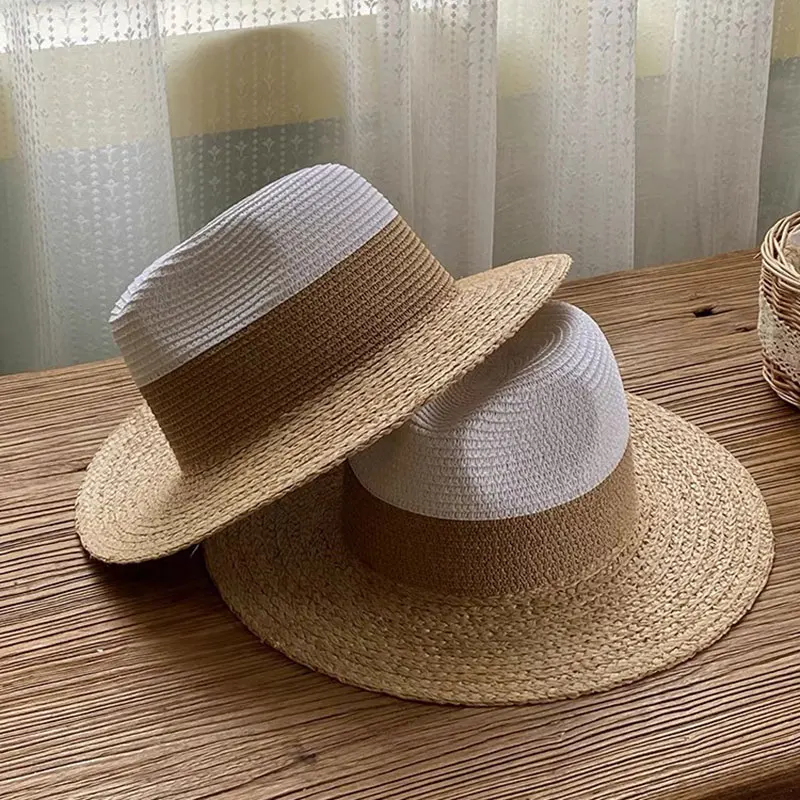 Luxury New Summer Raffia Straw Sun Hats For Women Fashion Flat Brim Beach Hat Travel Dress Cap Chapeau Femme Korea Designer Hat