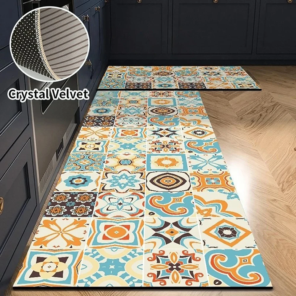 Rutschfeste Küchenmatte aus Kristallsamt, super saugfähige Fußmatten für die Küche, lange Teppiche, Badezimmer-Eingangstürmatte, Schlafzimmer, lange Teppiche – Detail 15