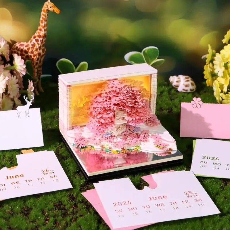 Twenty twenty six Blossomy Treehouse Weekly Planner Press Button Panes Art Grade Paper Creative Office Deck F19E