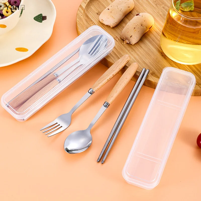 1/2/3 個ステンレス鋼食器木製ハンドルスプーンステーキナイフフォークティースプーン家庭用キッチン食器キッチンツール