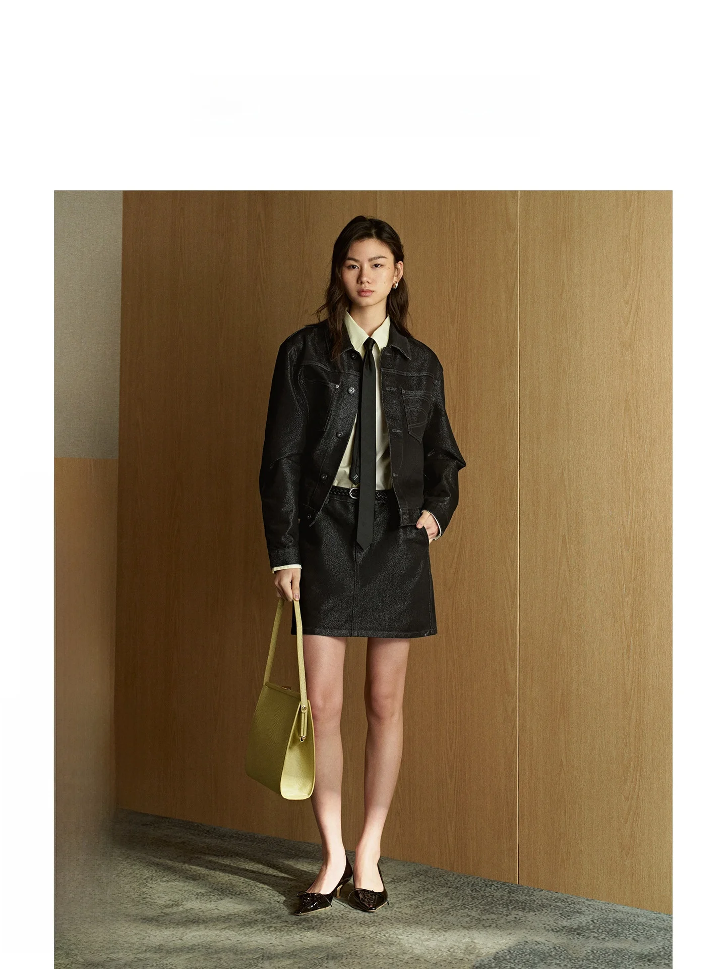 

ZhiZhi Spring New Casual Style Women's Denim Jacket And Short Skirt Set Single Button Flip Collar Coat Cotton Polyester Blend