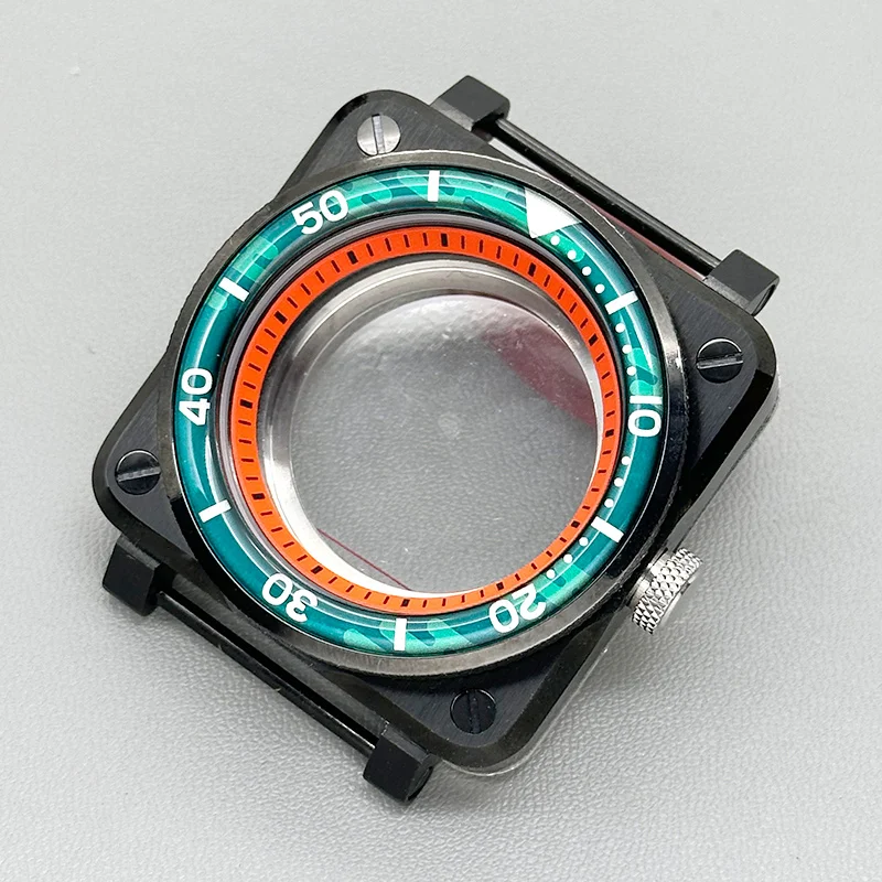 Mod 42mm Schwarzes Quadratisches Piloten-Cockpit-Gehäuse mit Transparenter Rückseite Passend für NH34 NH35 NH38 NH36 4R 7S Uhrwerk Saphirglas Uhrengehäuse-Teil – Detail 5