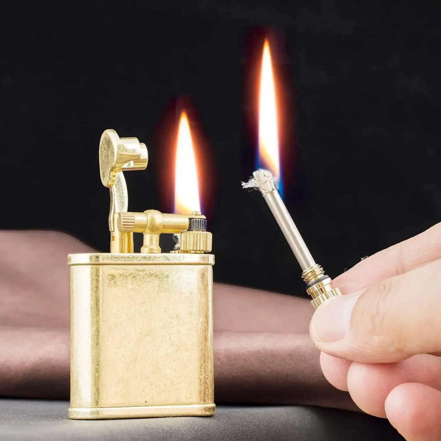 Metal Brass Kerosene Open Flame Windproof Lighter, Retro Old-fashioned Grinding Wheel Ignition, Suitable For Collection