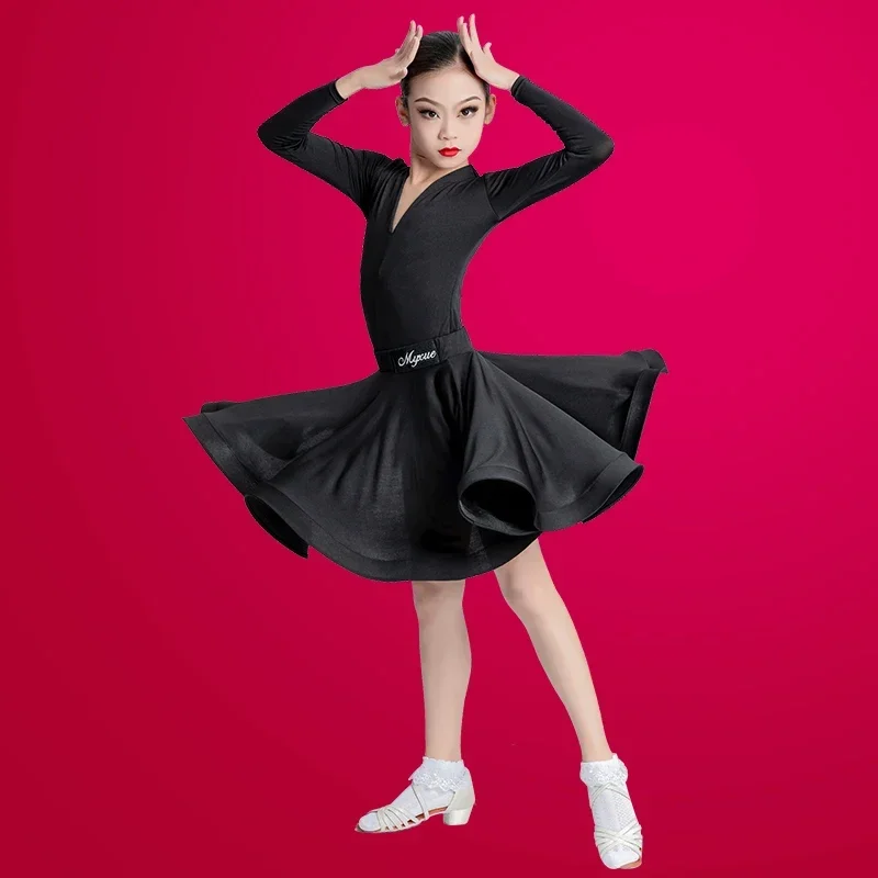 Girls Latin Dance Dress Children Ballroom Dance Dresses Kid Salsa Rumba Cha Cha Samba Tango Top Skirt Stage Performance Clothing