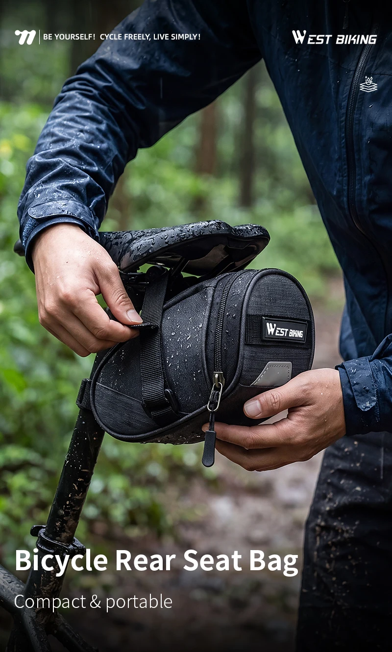 WEST BIKING Fahrradsatteltasche Wasserabweisende Rücksitztasche MTB Rennrad Fahrrad-Aufbewahrungszubehör Rücklicht-Riemen – Detail 1