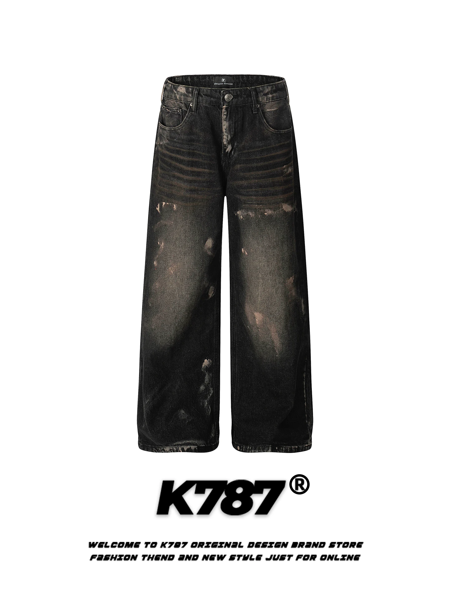 

Джинсы K787 American Street Style: винтажные, с высокой талией, свободные, прямые, широкие, струящиеся, длинные брюки для мужчин и женщин