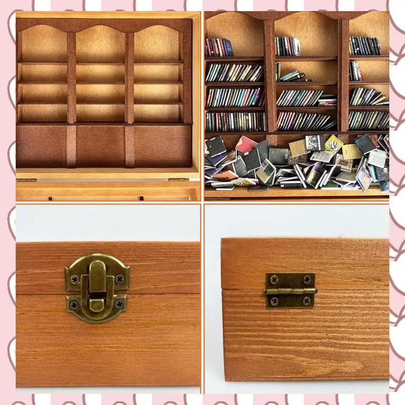 HHTL Relief Anxiety Bookshelf With 200 Book Miniature Wooden Bookshelf Ornament Stress Reliever Shake Away Your Anxiety Gift