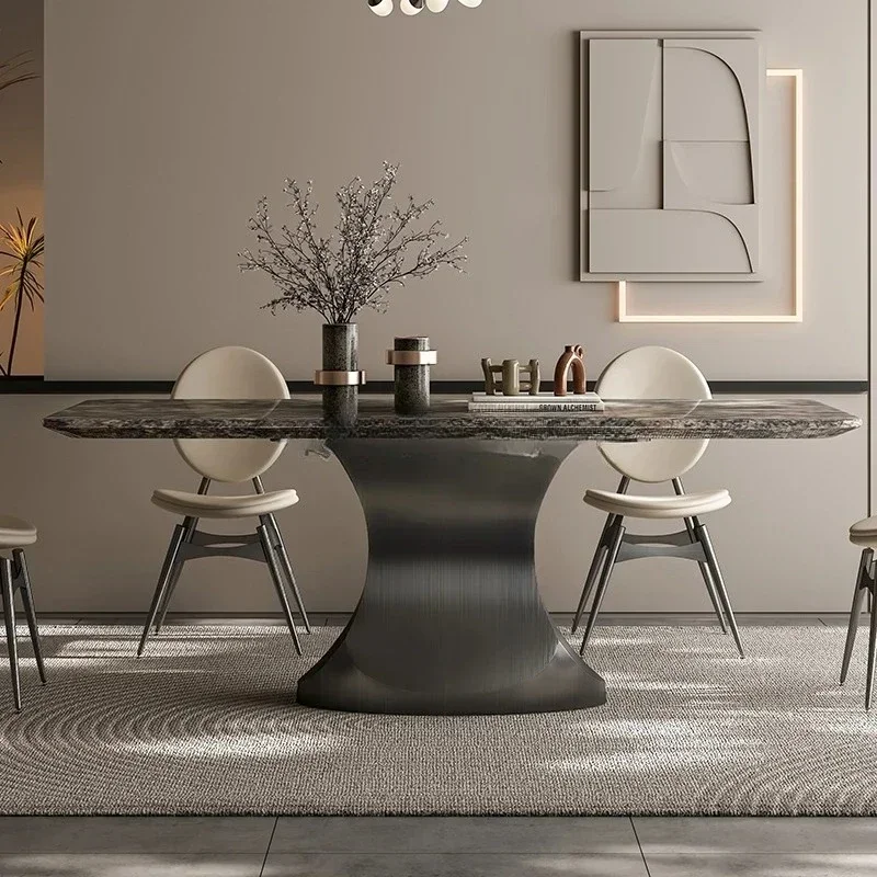Light luxury high-grade platinum diamond luxury stone natural marble dining table and chair combination