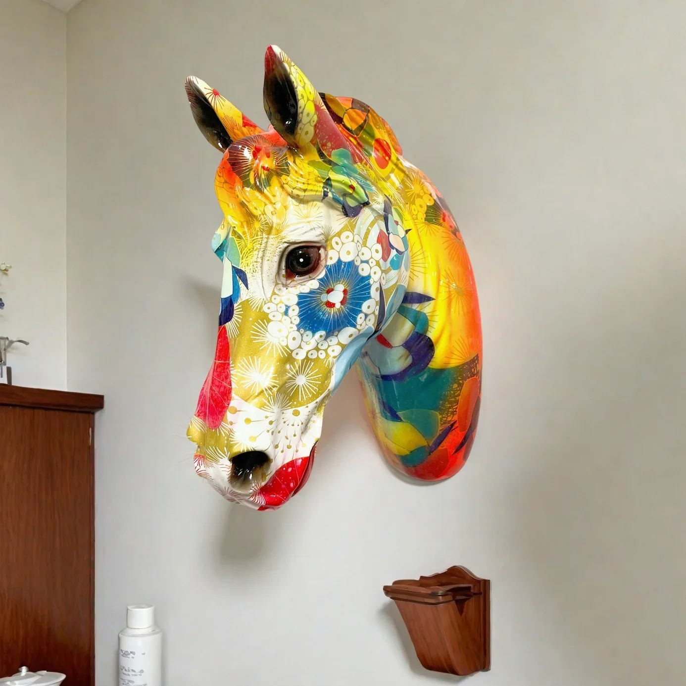 3D Horse Head Wall Decor Color Statue Home Accessories Resin Animal Decoration Christmas Room Decor Nordic Sculpture