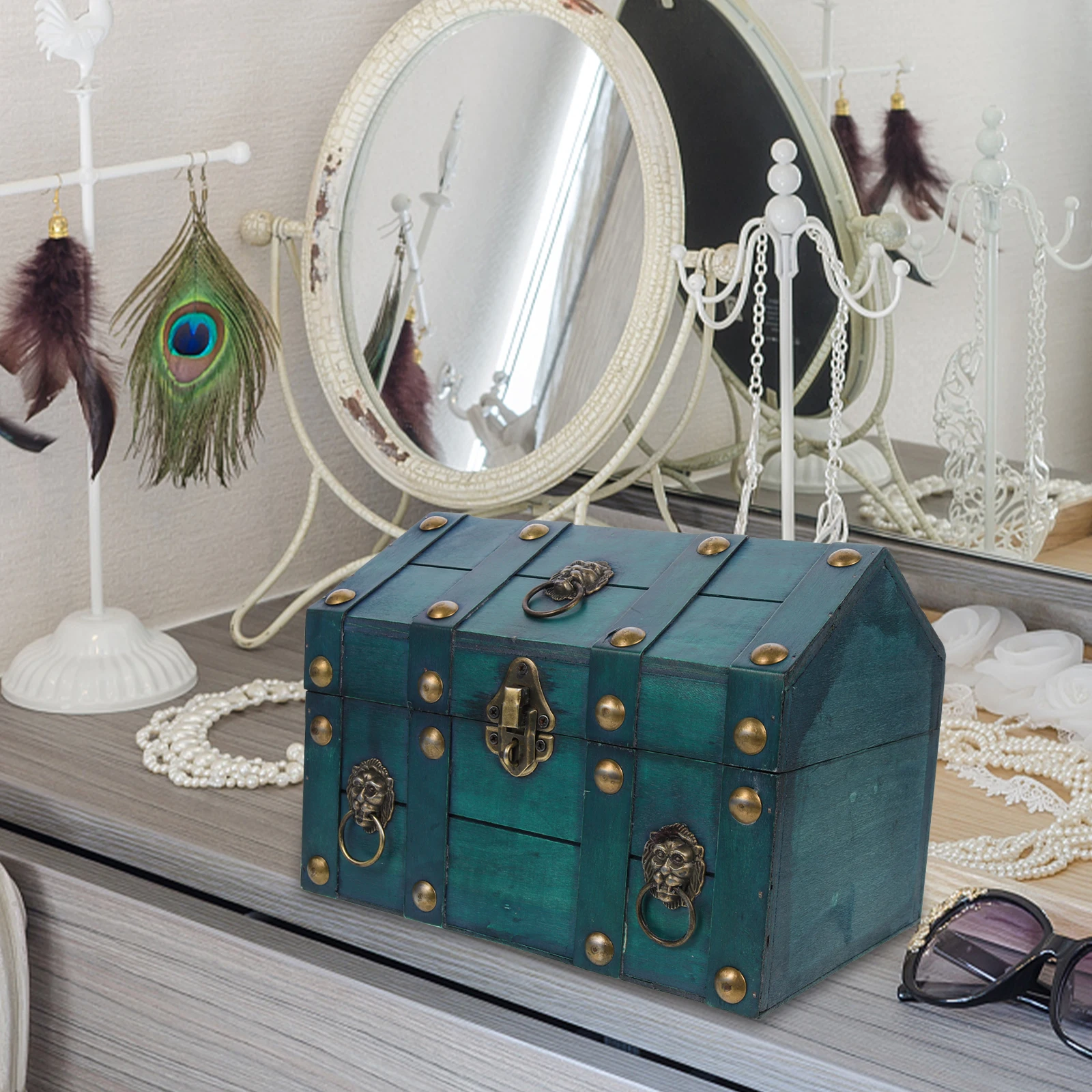 

Wooden Jewelry Box Retro Storage Case for Earrings Necklaces Coins Toys 6300J 02 Emerald Decorative Keepsake Box Gift Packaging
