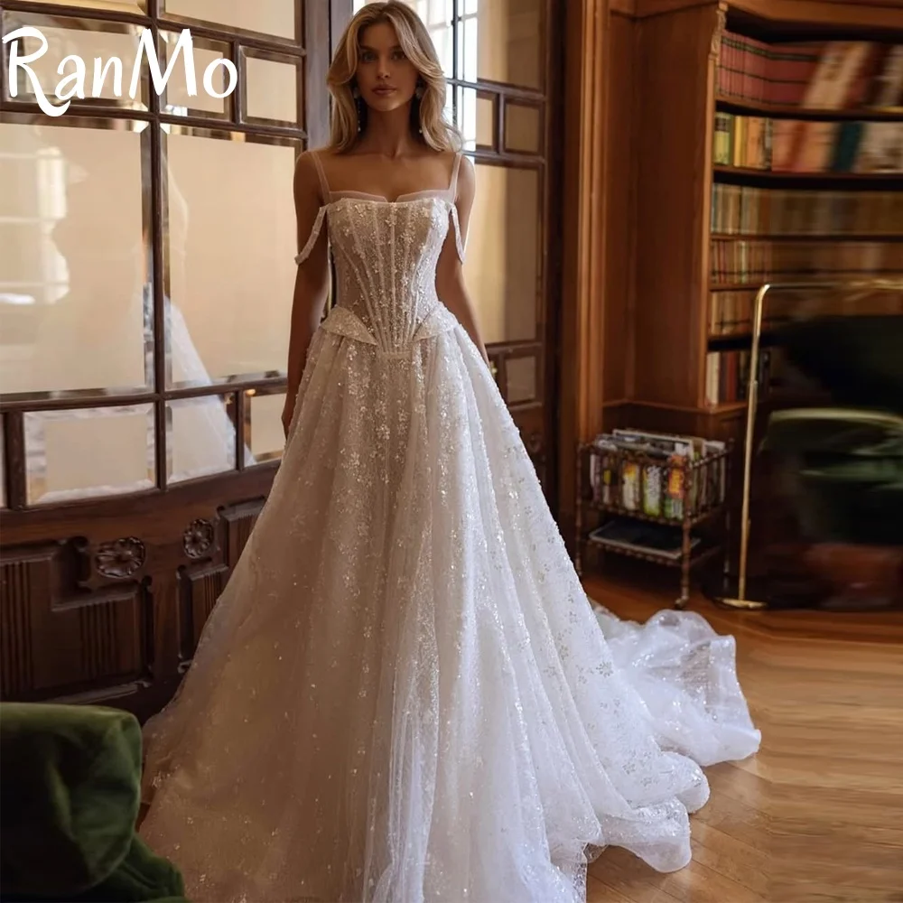 Ranmo 2025 Luxury New Beads Lace A-line Wedding Dresses New Spaghetti Strap Bridal Gowns Zip Prom vestidos de novia Customized