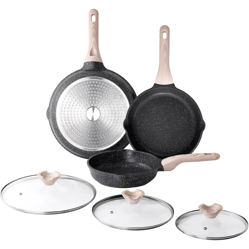

Nonstick Frying Pan Set with Lids, 3 Piece Skillet Set, Healthy Induction Cookware Cooking Pan, Stay-Cool Handle, Compatible wit